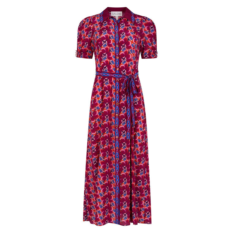 Vanessa-D Short Sleeve Tie-Waist Midi Dress image number null