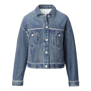 Miramar Terry Cloth Denim Look Trucker Jacket