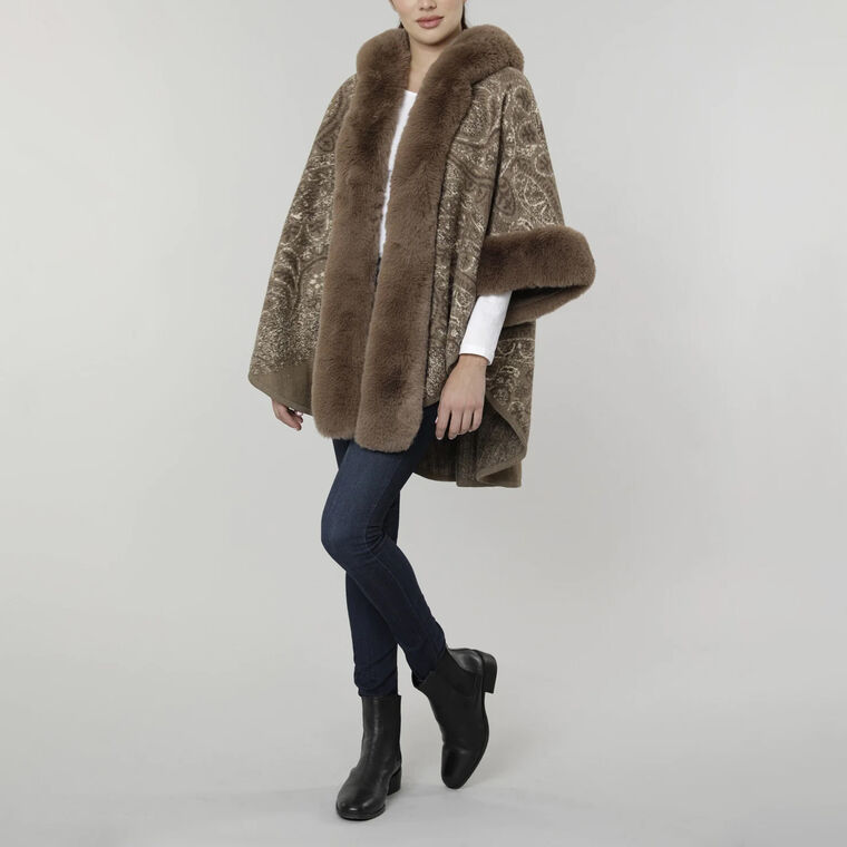 Faux Fur Trim Hooded Cape image number null