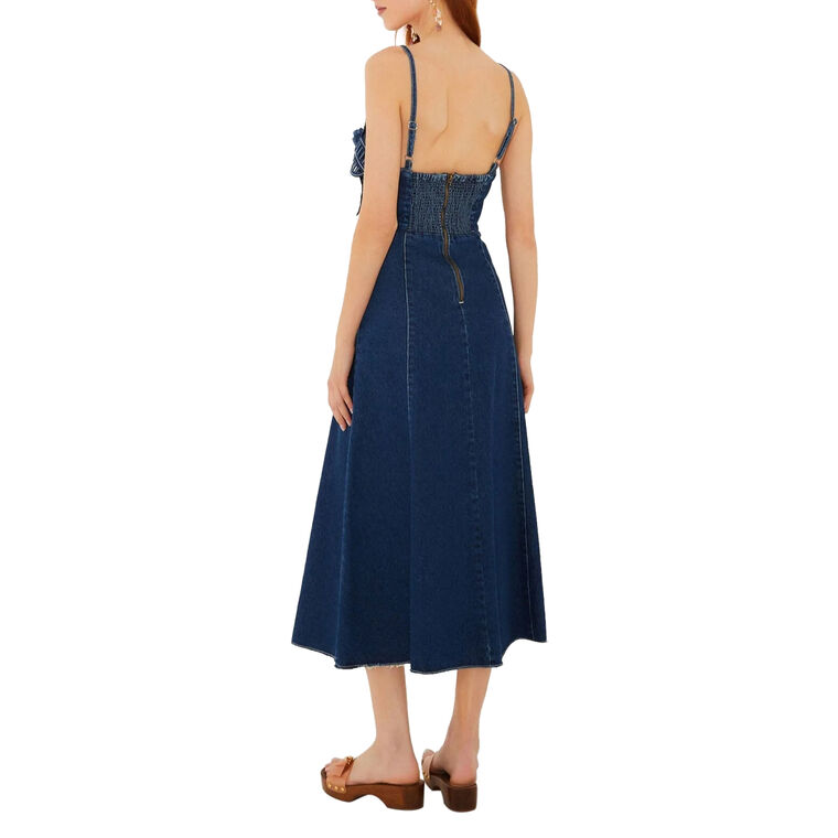 Sleeveless Denim 3D Flower Cut-Out Midi Dress image number null