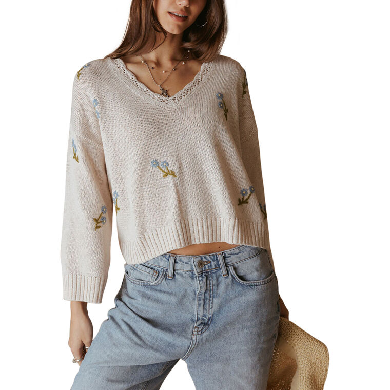 Gelina Long Sleeve V-Neck Sweater With Floral Embroidery image number null