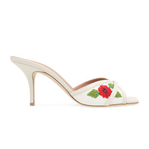 Perla 70mm Square Toe Flower Embroidered Raffia Mule
