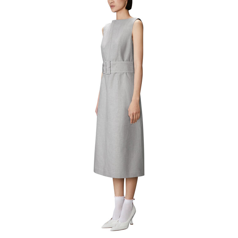 Boat Neck Sleeveless Column Midi Dress With Tonal University Stripe image number null