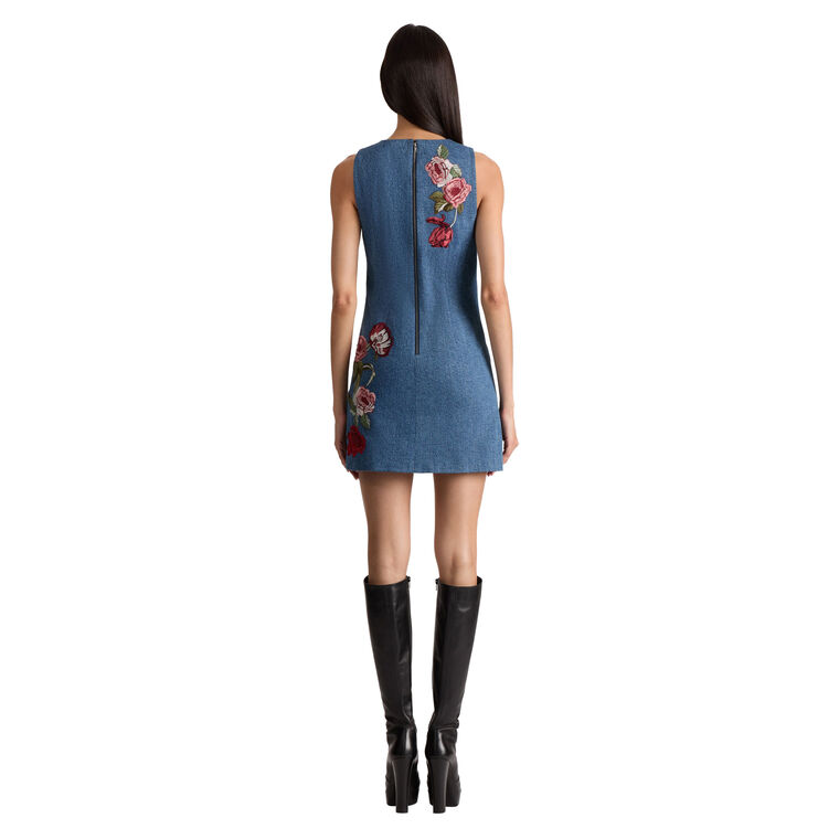 Cade Embroidered Denim Sleeveless Mini Shift Dress image number null