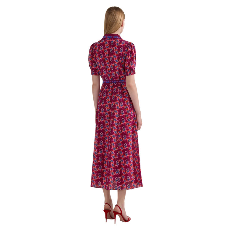 Vanessa-D Short Sleeve Tie-Waist Midi Dress image number null