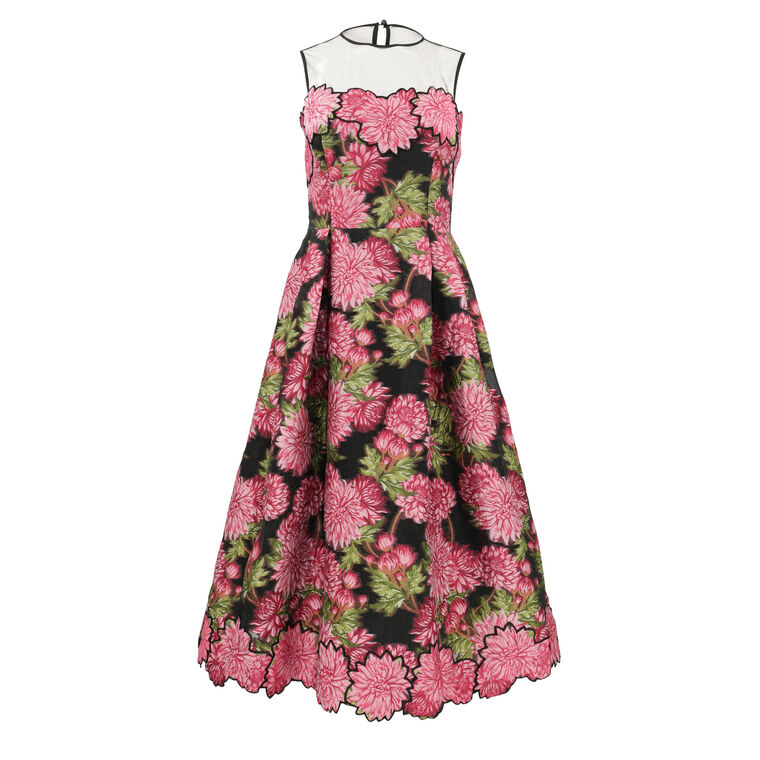 Illusion Floral Jacquard Cocktail Dress image number null