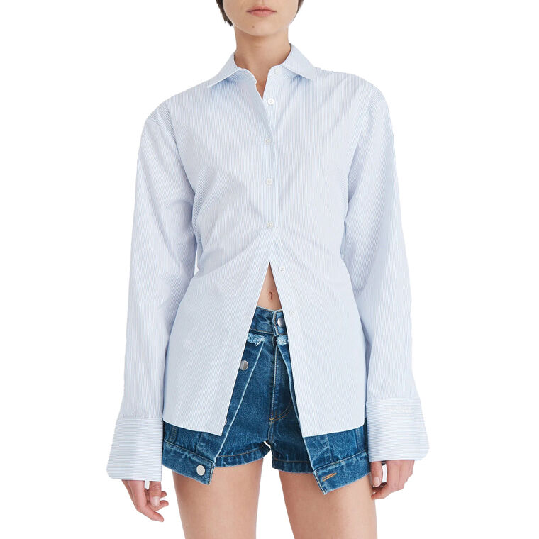 Long Sleeve Button-Down Shirt With Back Belt image number null