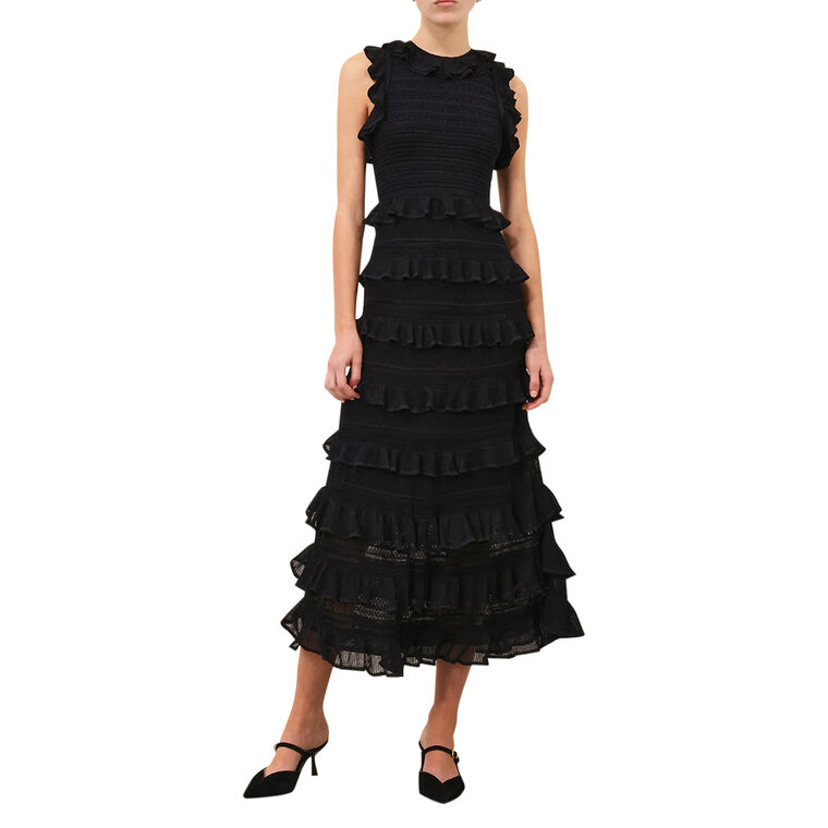 Hypnotic Lace Frill Knit Halter Midi Dress image number null