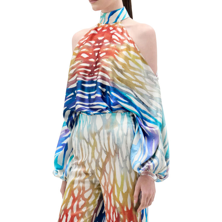 Safira High Neck Long Sleeve Cold Shoulder Blouse image number null