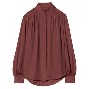 Revi Long Sleeve Shirred Silk Blouse