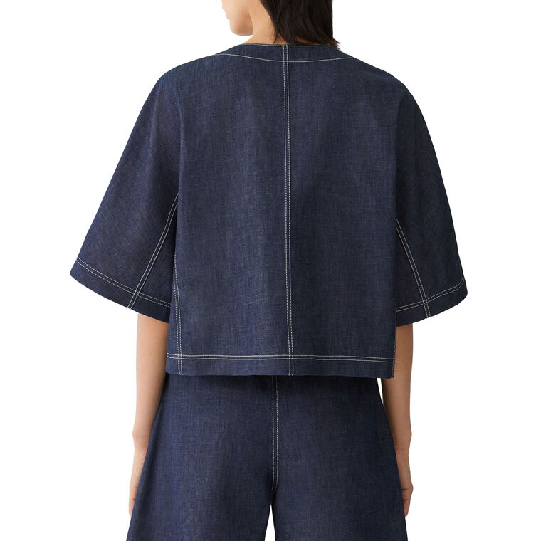 Chambray Short Sleeve Button-Front Cropped Jacket image number null