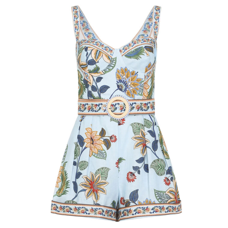 Sleeveless Floral Delhi Belted Romper image number null