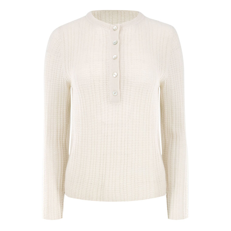 Waffle-Knit Cashmere-Silk Henley Sweater image number null