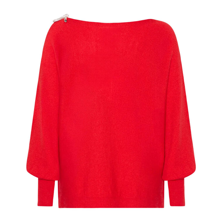 Ida Crystal Bow Cold Shoulder Sweater image number null