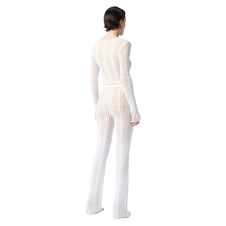 Ribbed Stretch Flare Trouser With Sequins image number null