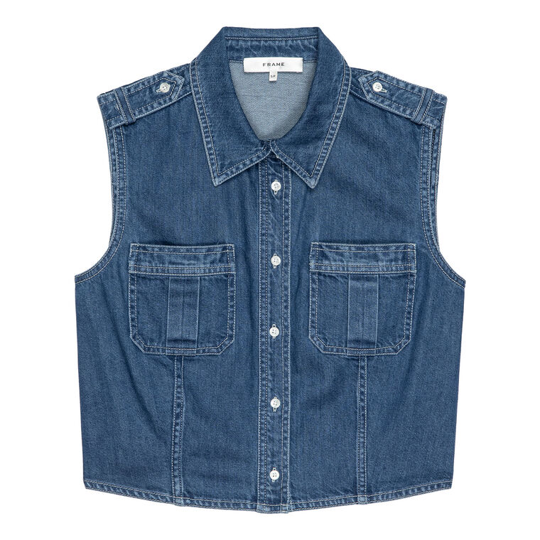 The Major Sleeveless Cropped Denim Shirt image number null