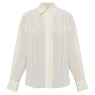 Pintuck Detail Long Sleeve Silk Blouse