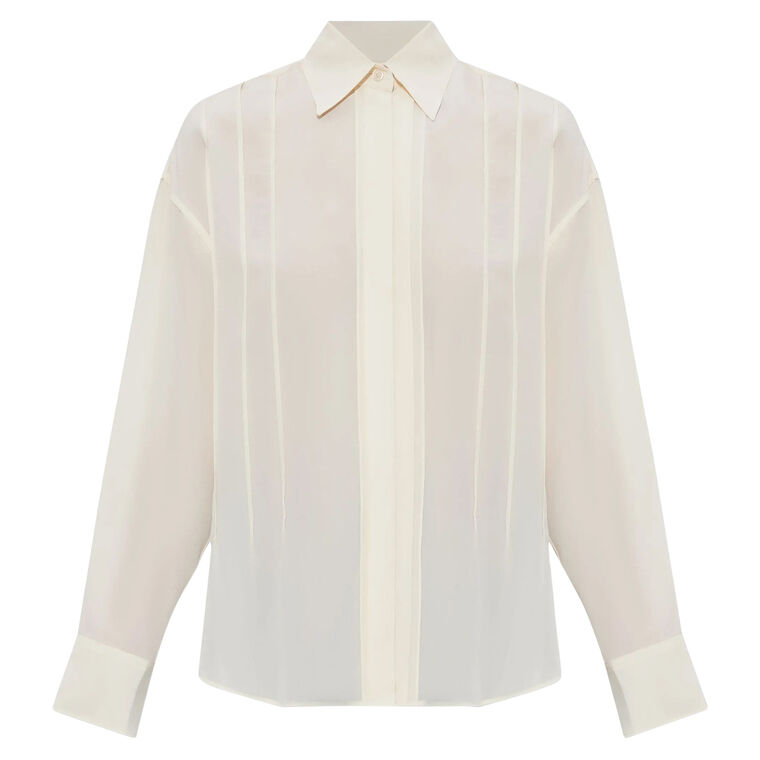 Pintuck Detail Long Sleeve Silk Blouse image number null