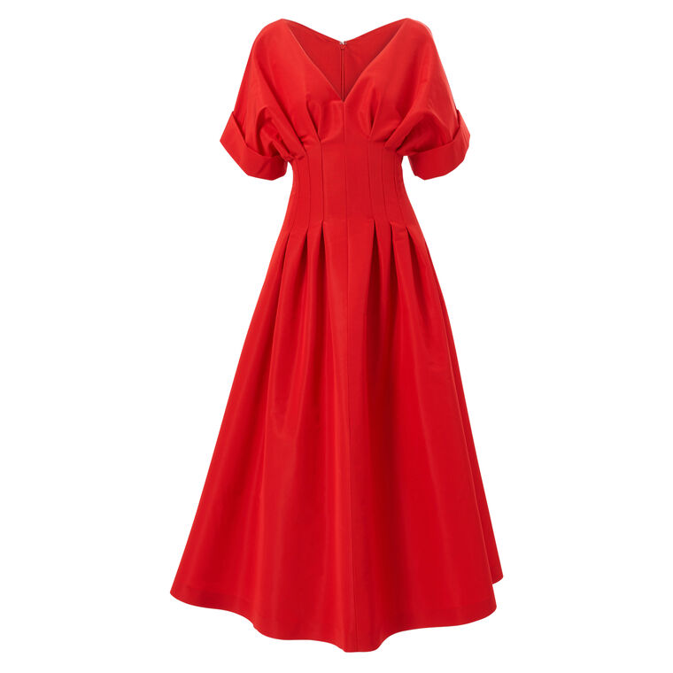 Short Sleeve V-Neck Gathered Waist Midi Dress image number null