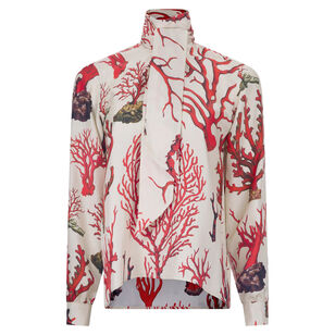 Venetian Coral Slim Keith Long Sleeve Tie Blouse