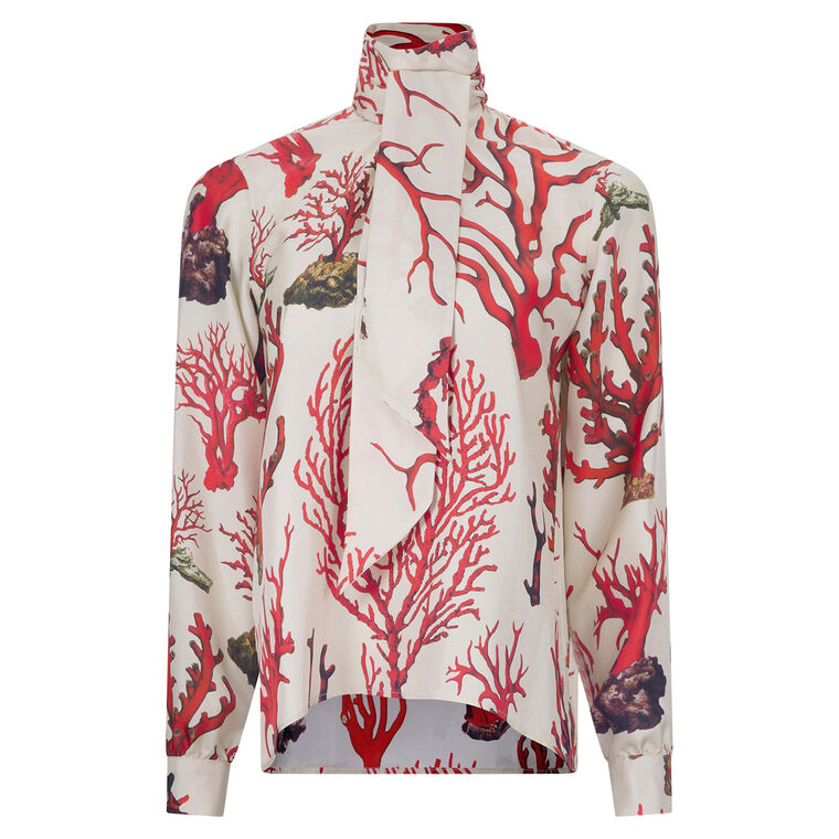 Venetian Coral Slim Keith Long Sleeve Tie Blouse image number null