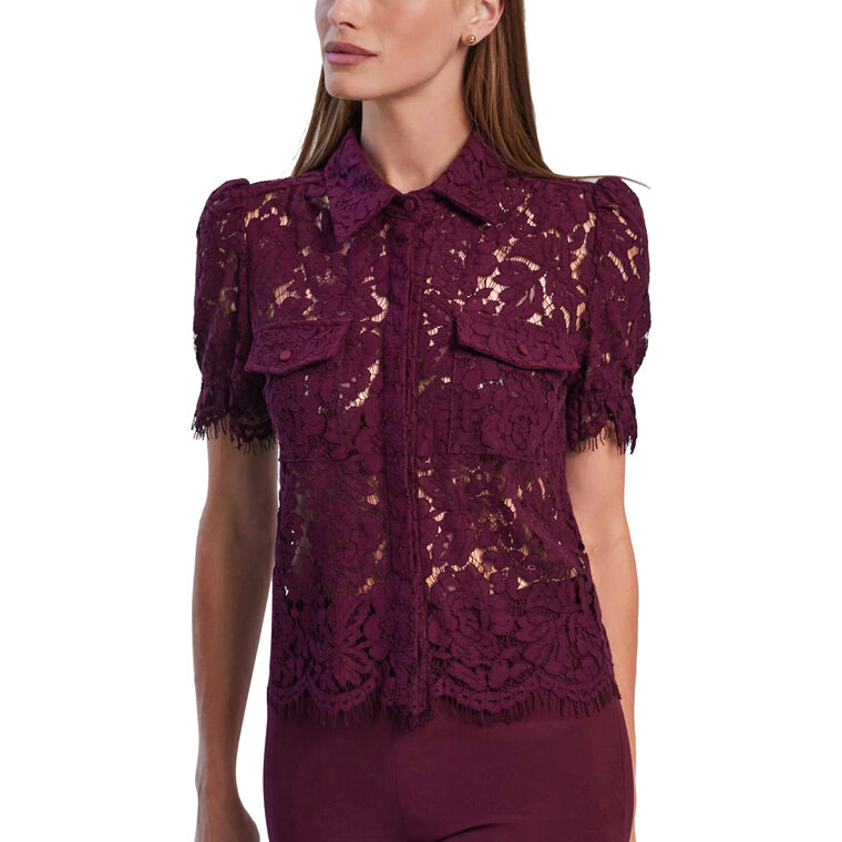 Mina Short Sleeve Lace Button-Down Shirt image number null