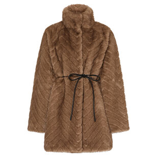 Dayna Belted Chevron Faux Fur Coat