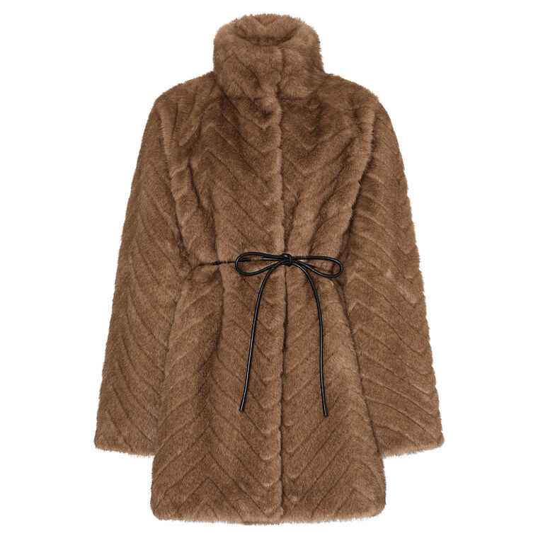 Dayna Belted Chevron Faux Fur Coat image number null