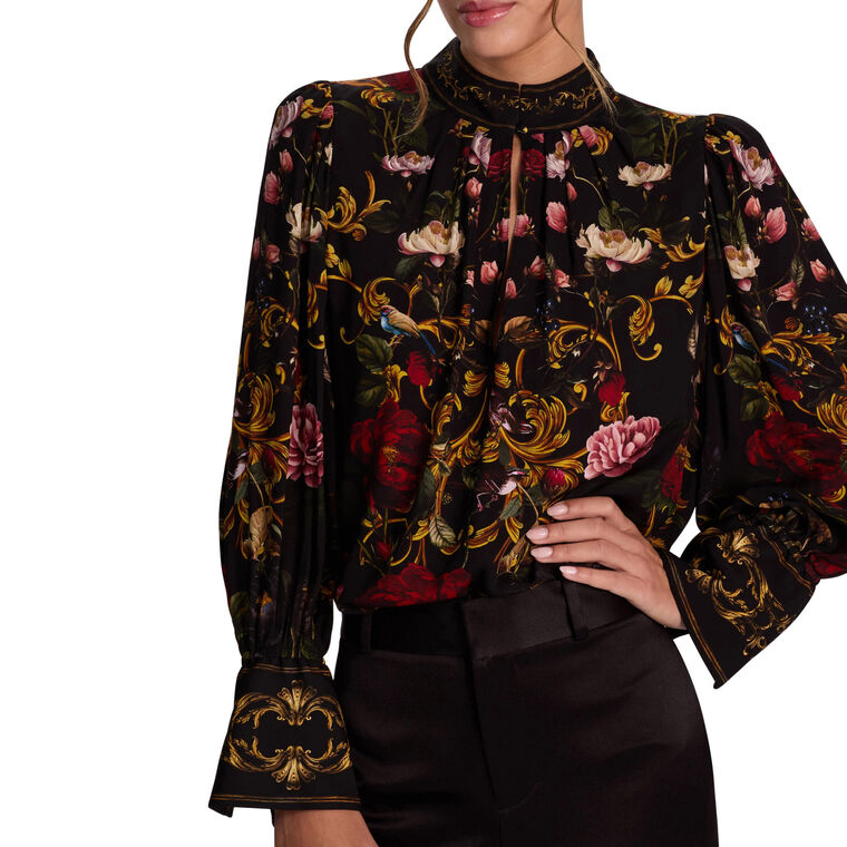 Marion Mock Neck Pleated Front Long Sleeve Blouse image number null