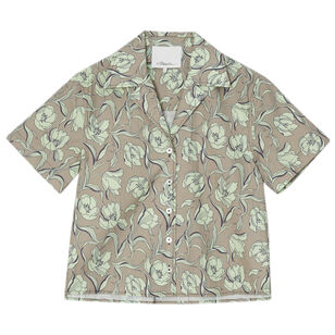 Short Sleeve Floral Pleated Camp Shirt