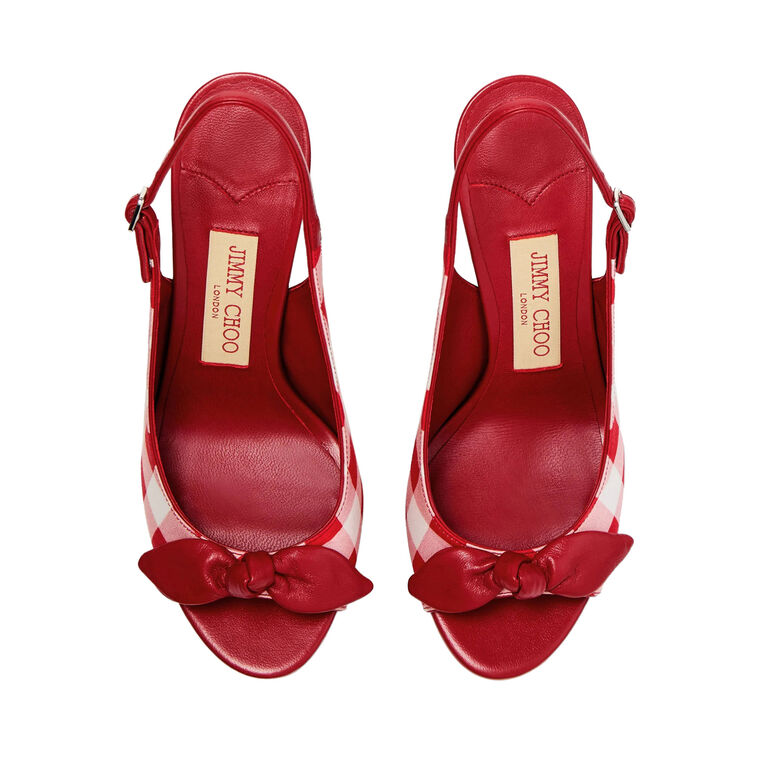 Ziva 120mm Gingham Cotton Platform Sandals With Bow image number null