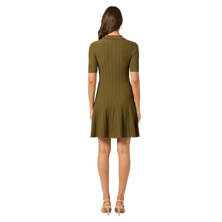 Antonia Short Sleeve Ribbed Knit Collared Mini Dress image number null