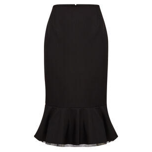 Peplum Midi Skirt In Wool Gabardine