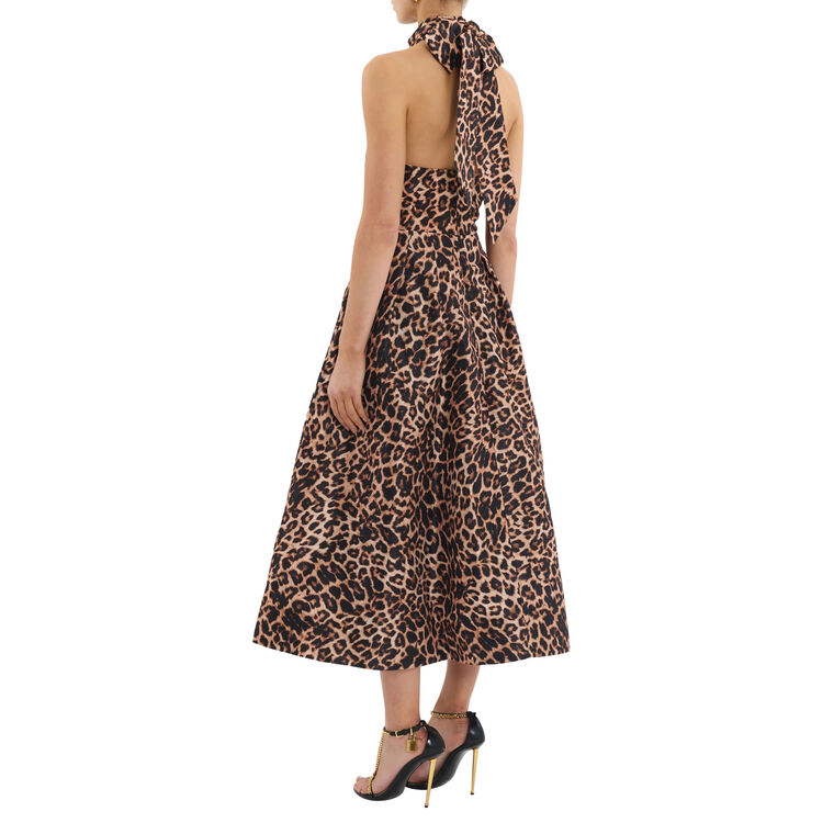 Clarice Sleeveless Halterneck Leopard Print Midi Dress image number null