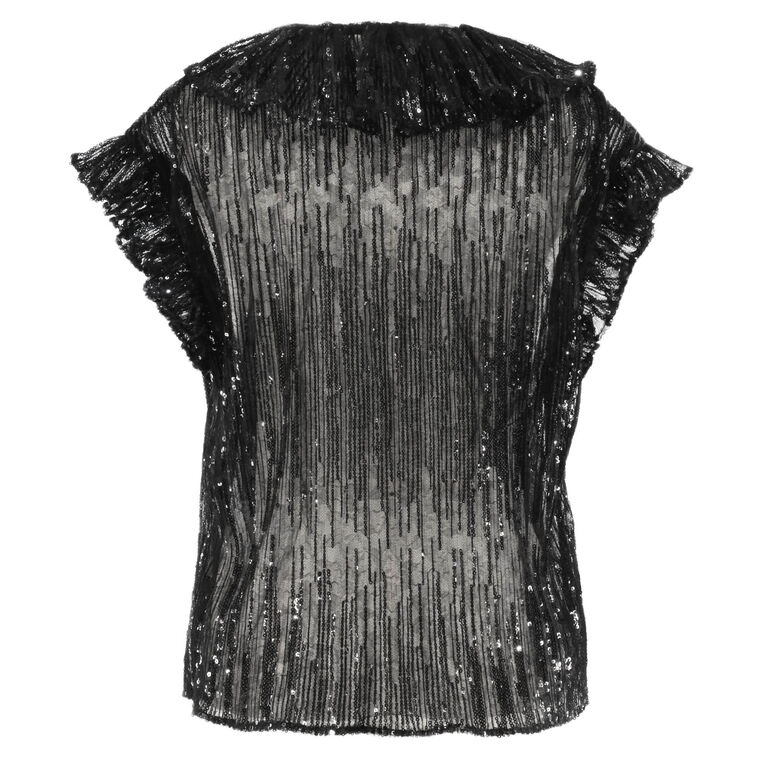 Este Short Sleeve Sequined Ruffle Tulle Top image number null