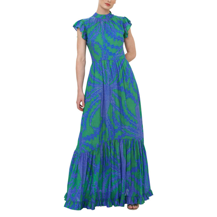 Mock Neck Flutter Sleeve Maxi Dress image number null