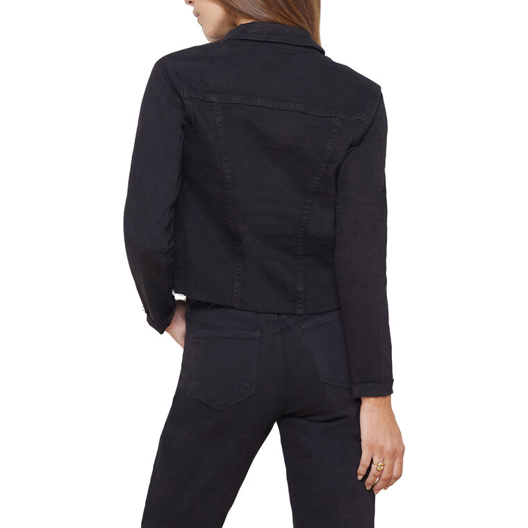 Janelle Slim Raw Hem Cropped Jean Jacket image number null