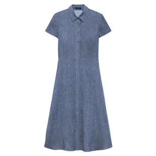 Short Sleeve Midi Shirt Dress In Fluid Linen