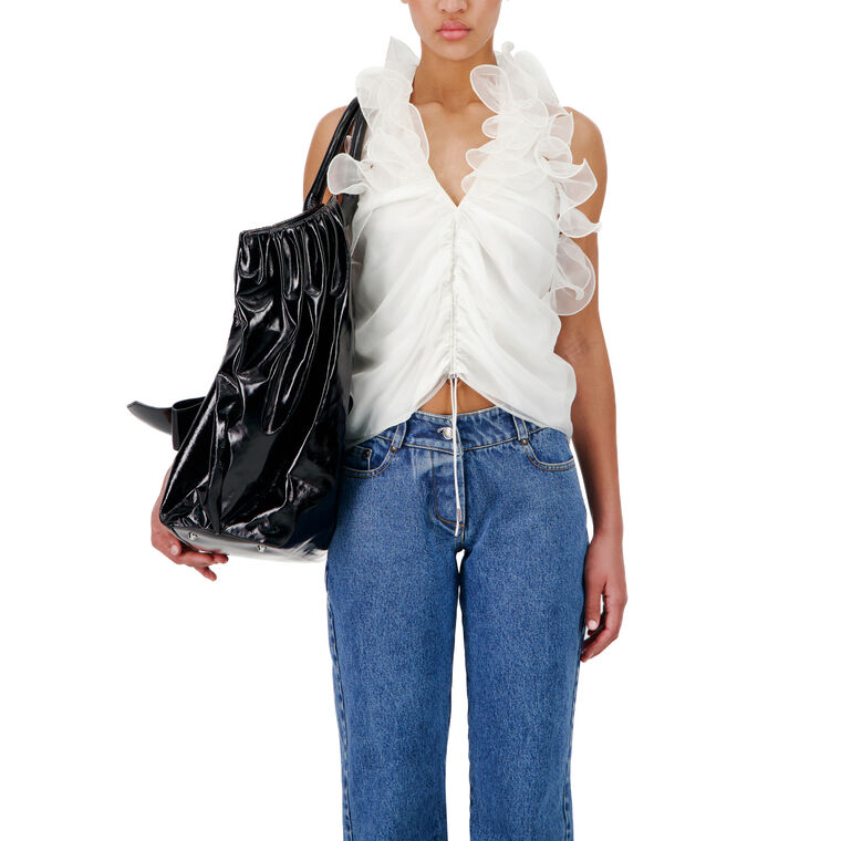 Organza Ruched Halter Top With Ruffle Detail image number null