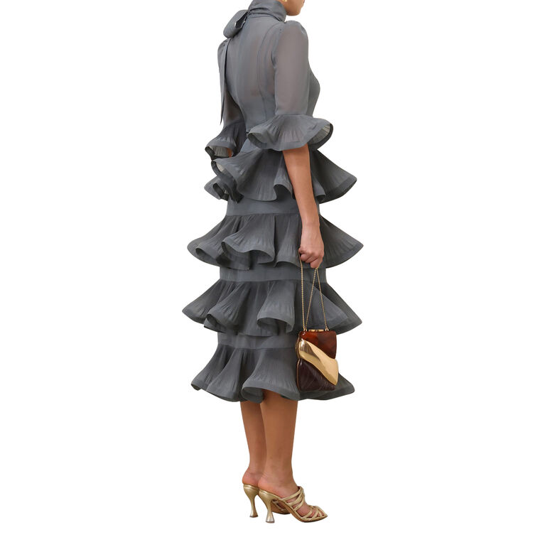 Pleated Sleeved Midi Dress image number null