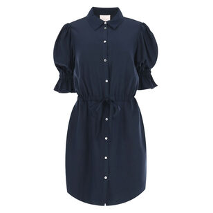 Fiona Silk Puff-Sleeve Shirtdress