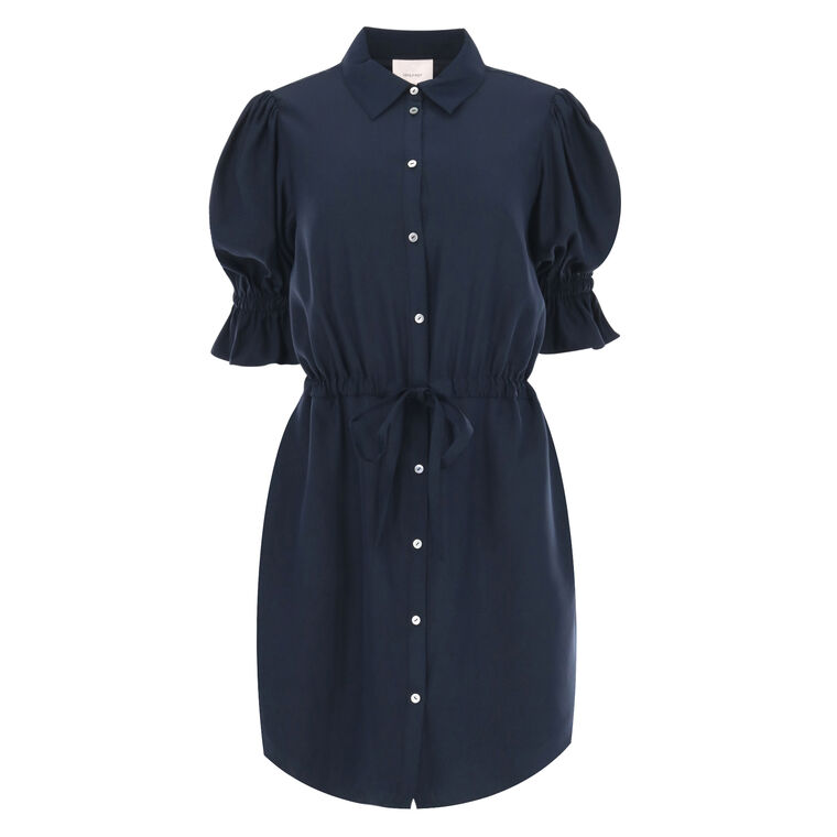 Fiona Silk Puff-Sleeve Shirtdress image number null