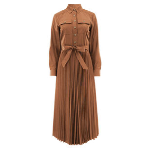 Kenza Long Sleeve Pleated Midi Shirt Dress