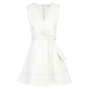 Reina Sleeveless V-Neck Belted Denim Mini Dress