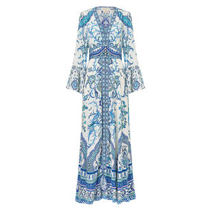 Shaped Waistband Maxi Dress With Ruffle Sleeve