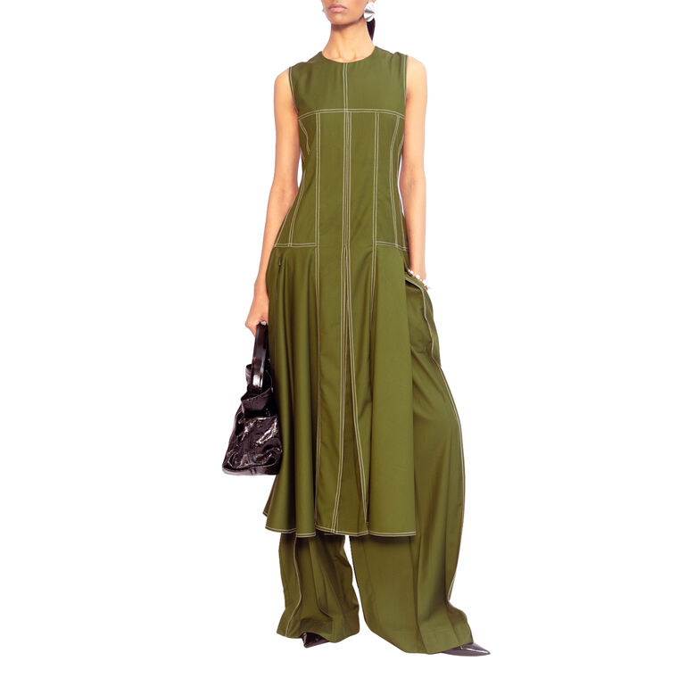 Kess Sleeveless Contrast Piping Midi Dress image number null