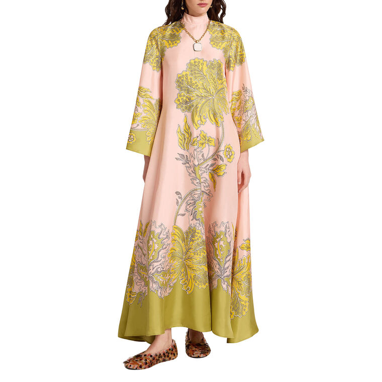 Magnifico Waterfall Sleeve Silk Maxi Dress With Sash image number null