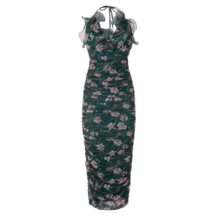 Botanic Retro Flutter Sleeveless Midi Dress image number null