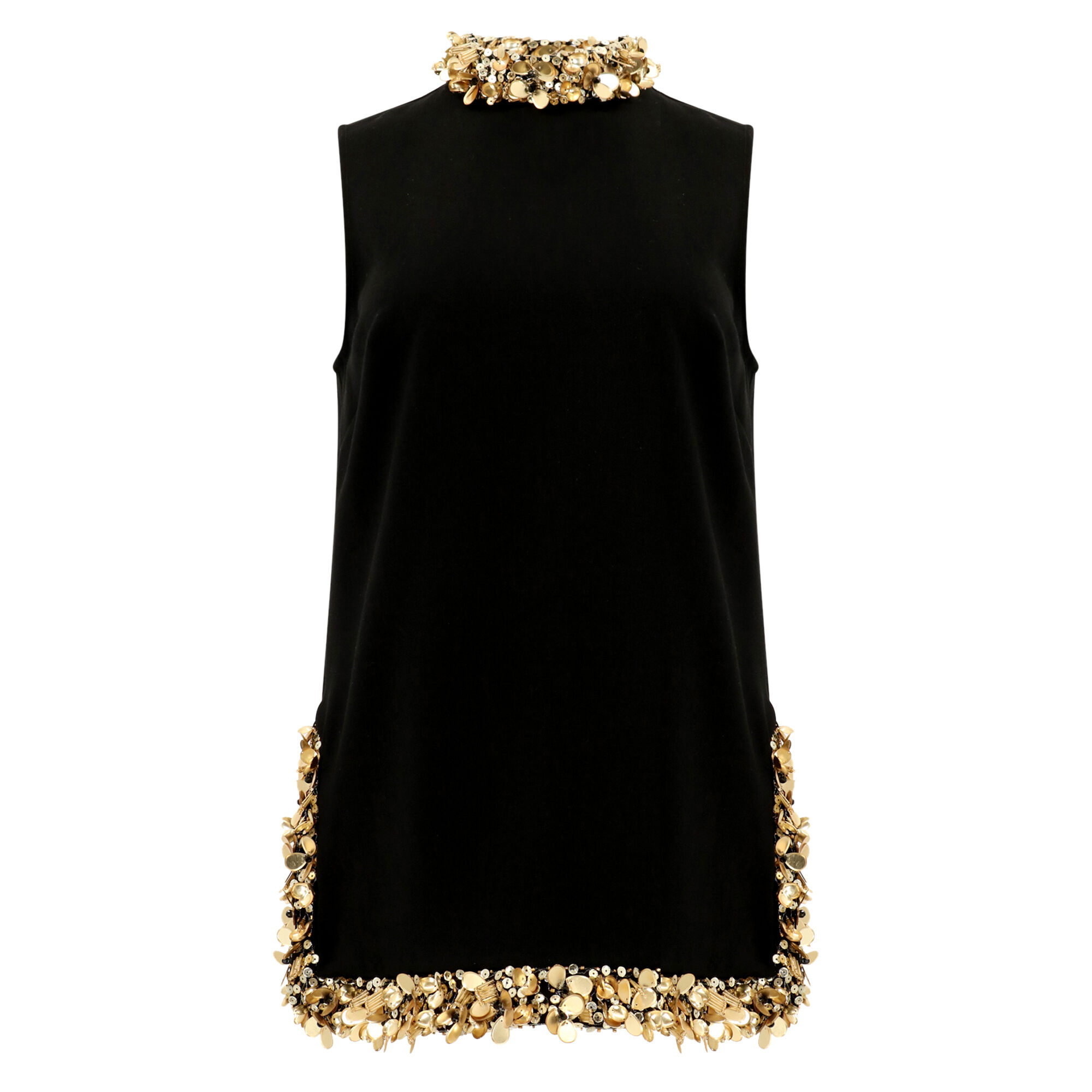 Wonderous 2 Sleeveless Mock Neck Tunic Top With Gold Beading Wonderous 2 Sleeveless Mock Neck Tunic Top With Gold Beading