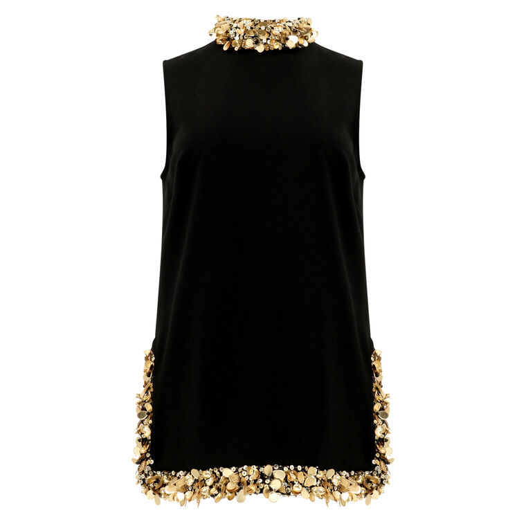 Wonderous 2 Sleeveless Mock Neck Tunic Top With Gold Beading image number null